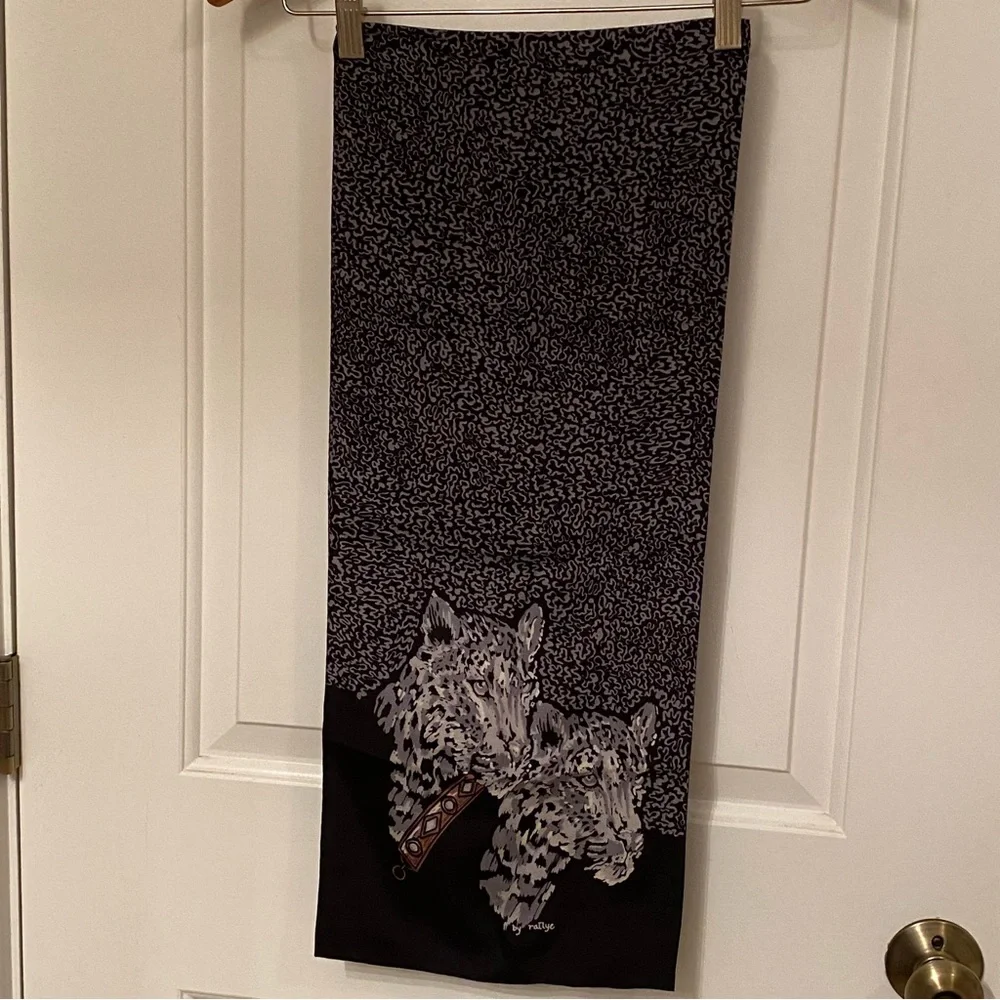 SCARF ACCESSORY BLACK GRAY LEOPARD CAT PRINT LONG RECTANGLE